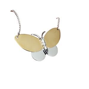 Avon Two-Tone Butterfly Pendant Vintage Necklace Gold Silver Adjustable 15"-17"